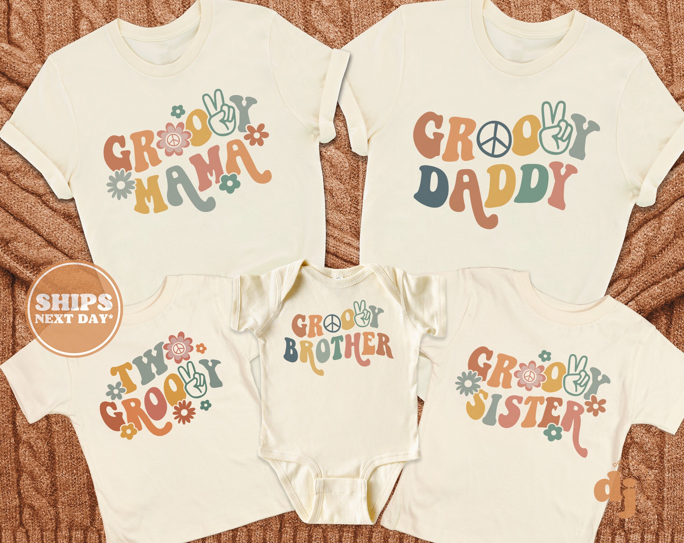 Matching Family Sibling Birthday Shirts - Two Groovy Birthday Shirts - 2nd Birthday Family Shirts #6412-C