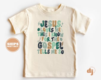 Kids Christian Shirt - Jesus Loves Me... Gospel Tells Me So - Kids Retro T-Shirt - Christian Retro Natural Infant, Toddler & Youth Tee #6224