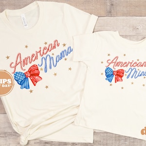 Mommy and Me Shirts - Mama and Mini with a Ribbon - 4th of July Retro Shirts - Mommy & Me Flag Shirts #6223