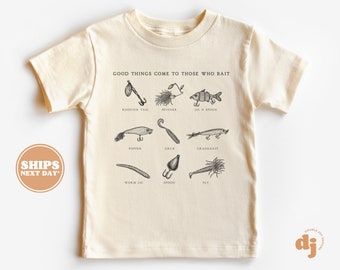 T-shirt pour tout-petit - Les bonnes choses arrivent à ceux qui appâtent T-shirt rétro pour enfants - T-shirt rétro pêche naturel pour bébé, tout-petit, jeune et adulte # 5827