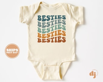 Besties Baby Bodysuit - BFF Retro Blue Baby Bodysuit - Retro Natural Bodysuit #5695