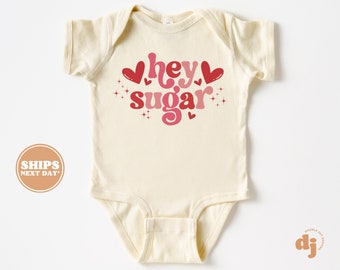 Baby Bodysuit - Hey Sugar Bodysuit - Baby Retro Valentines Natural Baby Bodysuit #5502
