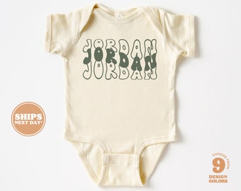 Personalized Baby Bodysuit -  Custom Bodysuit with Retro Wavy Name - Cute Personalized Natural Baby, Infant Bodysuit & Tee  #5583-C