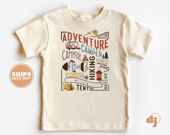 Toddler T-shirt - Adventure Camper Hiking Tents etc.. Kids Retro TShirt - Retro Natural Infant, Toddler & Youth Tee #6183