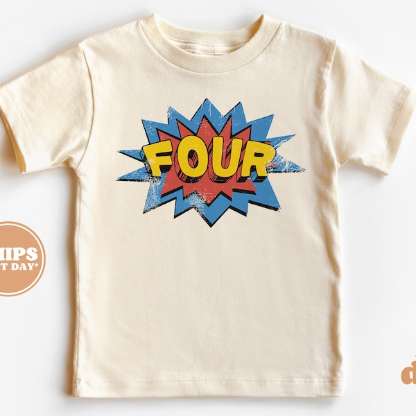 4th Birthday Toddler Shirt - Four Kids Birthday Shirt - Fourth Birthday Natural Toddler Tee #5745