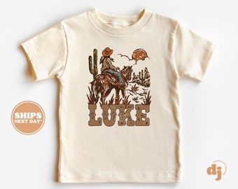 Personalized Boy Shirt - Cowboy Western Toddler Shirt - Personalized Infant, Toddler & Youth Natural Tee #5893