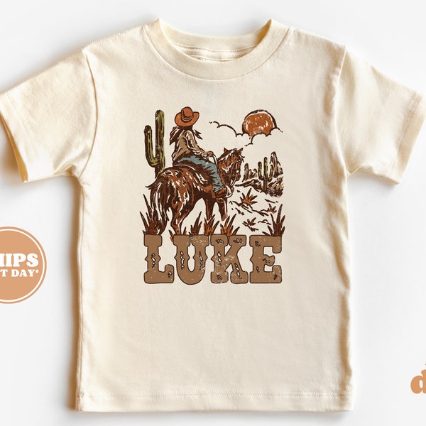 Personalized Boy Shirt - Cowboy Western Toddler Shirt - Personalized Infant, Toddler & Youth Natural Tee #5893