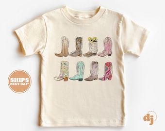 Toddler T-shirt - Western Boots Cowgirl Kids Retro TShirt - Cute Retro Natural Infant, Toddler & Youth Tee #5957