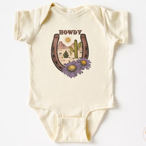 Howdy, Western, Southern, Cute Vintage Baby Bodysuit, Toddler Shirt, Youth Shirt, Howdy Horse Shoe #5136