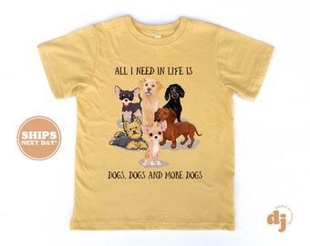 Toddler T-shirt - All I need in Life is Dogs Kids Retro T-Shirt - Retro Natural Infant, Toddler & Youth Tee #6049