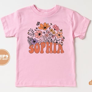 Personalized Girl Shirt Retro Daisy Wild Flower Toddler Shirt Personalized Infant, Toddler & Youth Natural Tee 5873 image 2