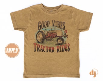 Toddler T-shirt - Good Vibes and Tractor Rides Kids Retro TShirt - Retro Natural Infant, Toddler, Youth & Adult Tee #5647