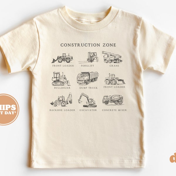 Toddler T-shirt - Construction Zone Kids Retro TShirt - Retro Natural Infant, Toddler & Youth Tee #5593