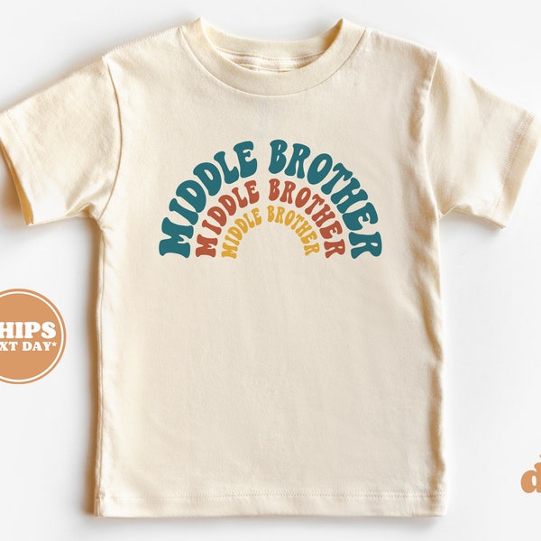 Middle Brother Toddler Shirt - Rainbow Retro Kids Shirt - Sibling Natural Infant, Toddler & Youth Tee #5275
