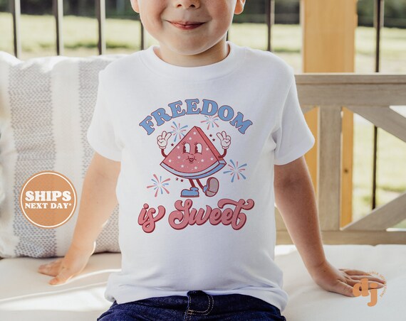 Toddler T-shirt - Freedom is Sweet 4th of July Memorial Day Kids TShirt - Retro Natural Infant, Toddler, Youth & Adult Tee #5719