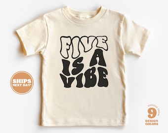 5th Birthday Toddler Shirt - Retro Fifth Birthday Shirt - Five is Vibe Wave Toddler & Youth Tee #5192-C