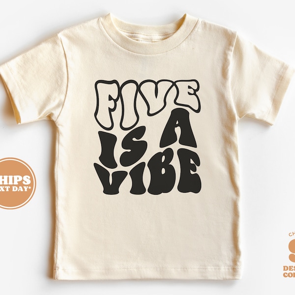 5th Birthday Toddler Shirt - Retro Fifth Birthday Shirt - Five is Vibe Wave Toddler & Youth Tee #5192-C