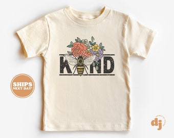 Toddler T-shirt - Be Kind With Floral Bee Kids Retro TShirt - Retro Natural Infant, Toddler & Youth Tee #5137