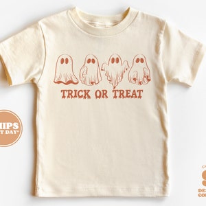 Kids Halloween Shirt - Trick or Treat Kids Retro TShirt - Halloween Retro Natural Infant, Toddler & Youth Tee #5860-C