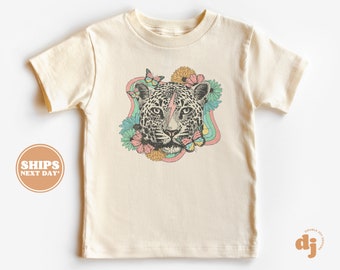 Toddler T-shirt - Wild Flower Animal Leopard Kids Retro TShirt - Retro Natural Infant, Toddler, Youth & Adult Tee #5848