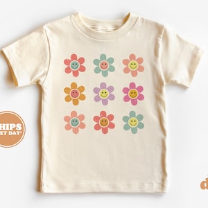 Toddler T-shirt - Happy Face Daisy Kids Retro TShirt - Retro Natural Infant, Toddler & Youth Tee #5023