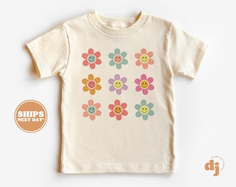 Toddler T-shirt - Happy Face Daisy Kids Retro TShirt - Retro Natural Infant, Toddler & Youth Tee #5023