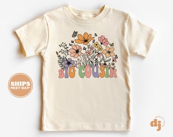 Big Cousin Toddler Shirt - Boho Floral Retro Kids Shirt - Cute Cousin Natural Infant, Toddler & Youth Tee #5728