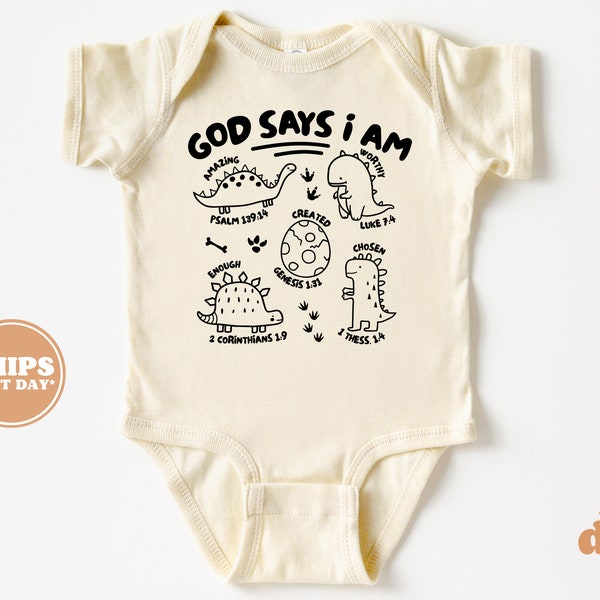 Christian Baby Bodysuit - God Says I Am Christian Bodysuit - Retro Natural Baby Bodysuit #5783