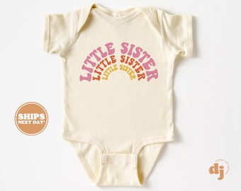 Little Sister Baby Bodysuit - Retro Pregnancy Announcement Bodysuit - Girls Natural Baby Bodysuit #5121