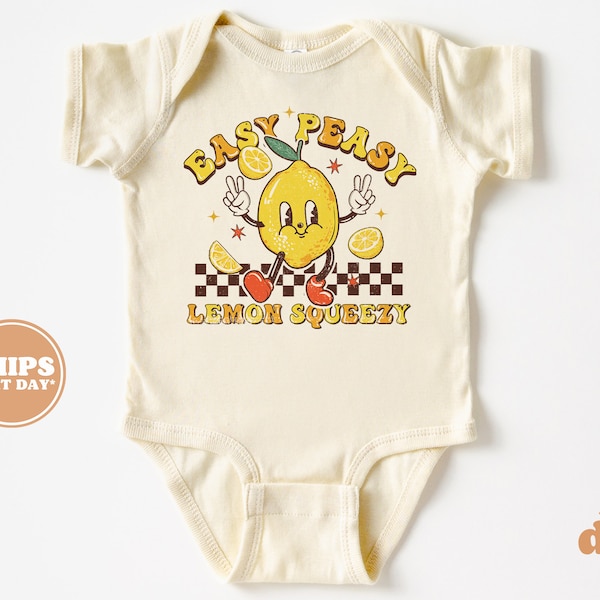 Baby Bodysuit - Easy Peasy Lemon Squeezy Bodysuit - Cute Retro Natural Baby Bodysuit #5830