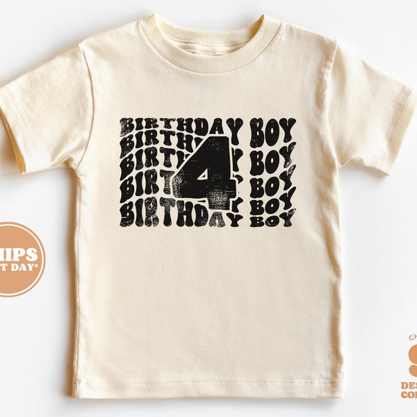 4th Birthday Shirt Boy - 4 Birthday Boy Toddler Shirt - Fourth Birthday Natural Toddler & Youth Tee  #5456-C
