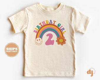 2nd Birthday Toddler Shirt - Rainbow Girls 2nd Birthday Shirt - Second Birthday Natural Toddler Tee #5152