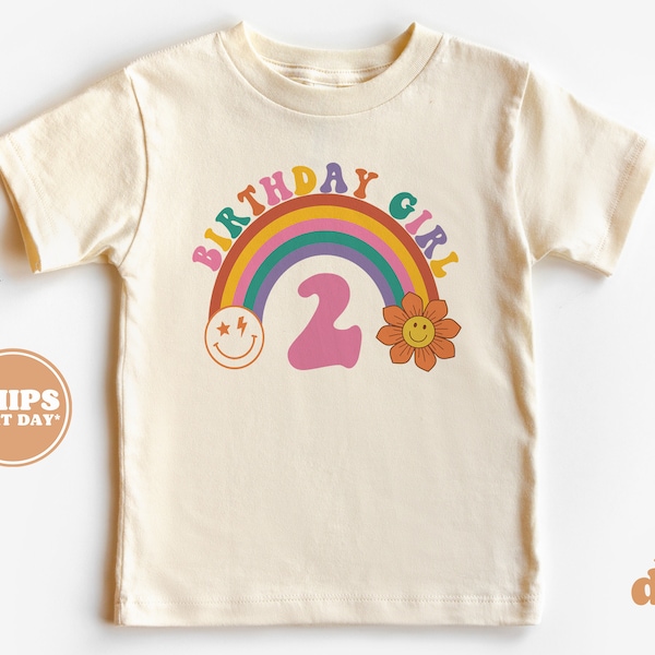 2nd Birthday Toddler Shirt - Rainbow Girls 2nd Birthday Shirt - Second Birthday Natural Toddler Tee #5152