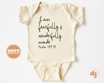 Christian Baby Bodysuit - I Am Fearfully and Wonderfully Made Jesus Bodysuit - Retro Natural Baby Bodysuit #5120