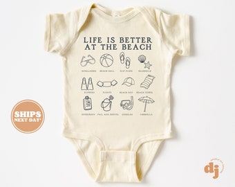 Baby Bodysuit - Life Is Better At The Beach Bodysuit - Summer Adventure Baby Retro Natural Baby Bodysuit #5688