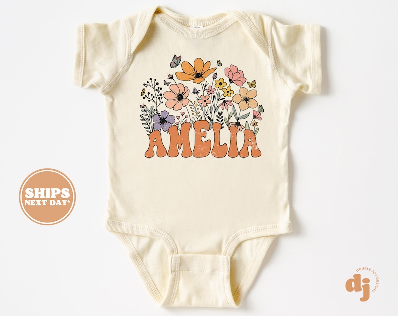 Personalized Girl Shirt Retro Daisy Wild Flower Toddler Shirt Personalized Infant, Toddler & Youth Natural Tee 5873 image 4