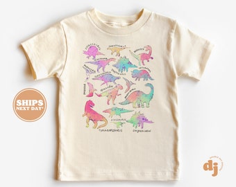 Toddler T-shirt - Types of Dinosaurs - Pastel - Kids Retro TShirt - Cute Retro Natural Infant, Toddler & Youth Tee #6153