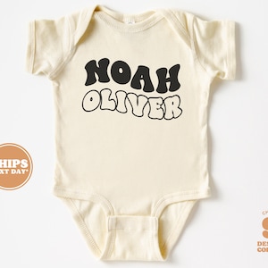 Personalized Baby Bodysuit -  Custom Bodysuit with Retro Wavy Name - Cute Personalized Natural Baby, Infant Bodysuit & Tee  #5099-C