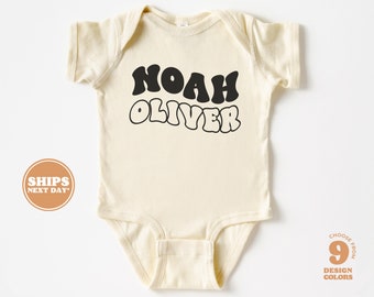 Personalized Baby Bodysuit -  Custom Bodysuit with Retro Wavy Name - Cute Personalized Natural Baby, Infant Bodysuit & Tee  #5099-C