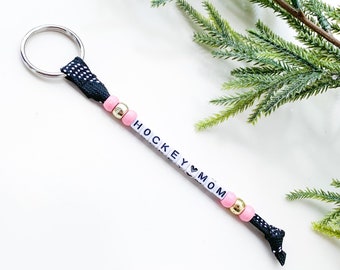 Hockey Mom Gift / Hockey Lace Keychain for Mom / Hockey Mom Skate Lace Keyring / Personalized Gift for Hockey Mom / Ice Hockey Gift