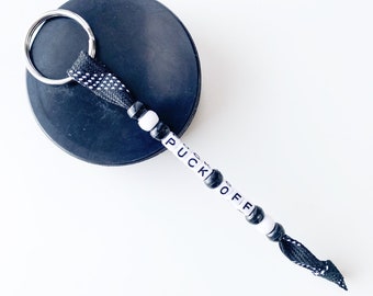 Hockey Lace Keychain / Puck Off Keyring / Hockey Team Gift / Novelty Word Keychain / Tournament Gift / Humorous Gift for Hockey Dad Mom Boy