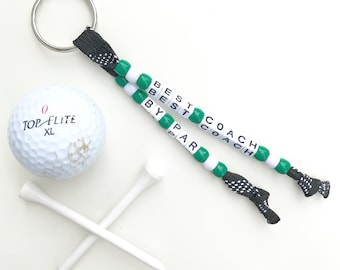 Golf Key Chain / Gift for Golfer / Beaded Hockey Skate Lace Key Chain / Best Dad Mom Coach by Par / Golf Hockey Bag Tag
