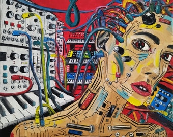 Synthesizer Cyberpunk Oil Painting by Nicola Dudich . Synthesizer Art. Pop Art Original painting