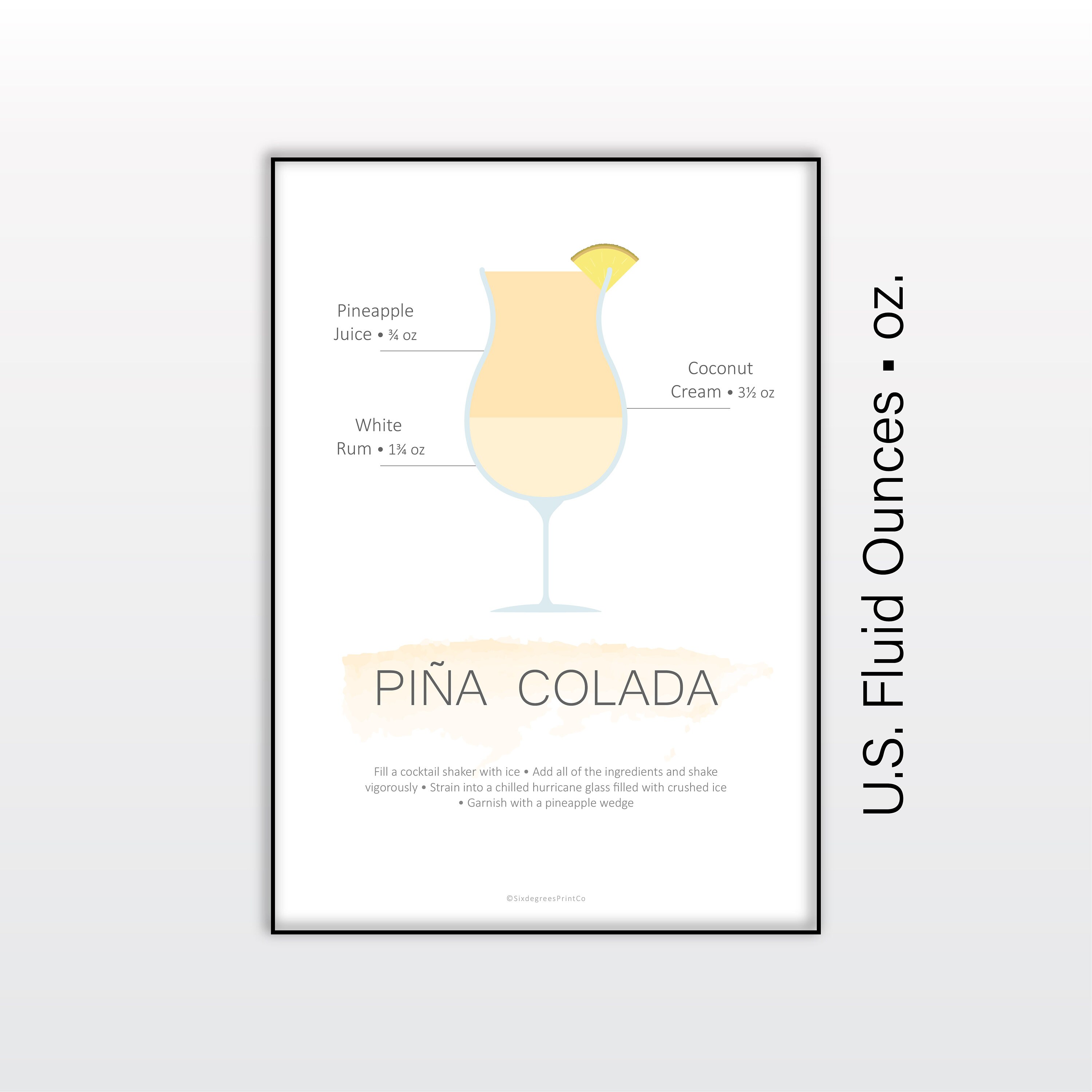 Piña Colada Cocktail PrintInstant DownloadCocktail Recipe Etsy