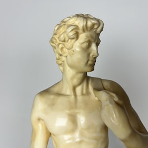 Signed Santini 12" Statue of David, Made in Italy, Alabaster Marble Resin Statue