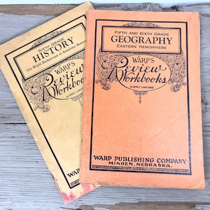 Pair of 1940's Warp's Review Workbooks, Vintage Education Ephemera