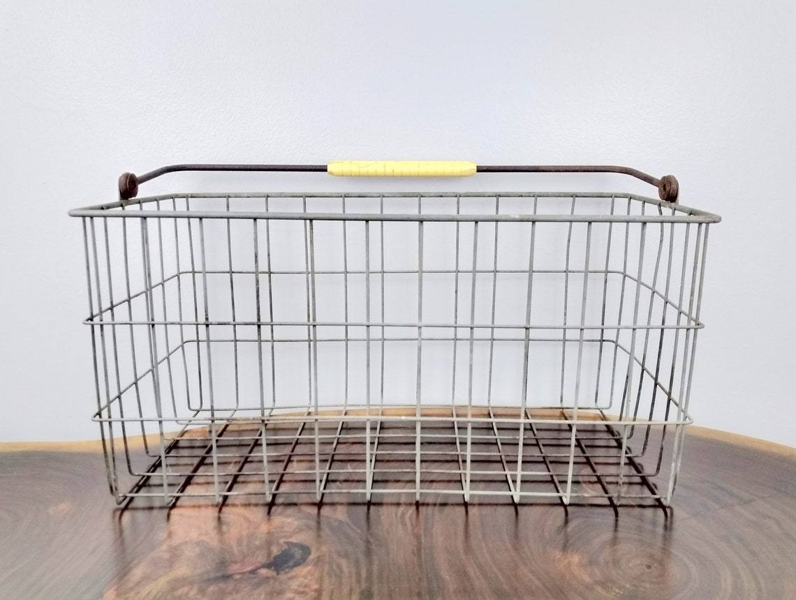 Antique Large Wire Milk Basket with Handle Vintage Farmhouse Etsy