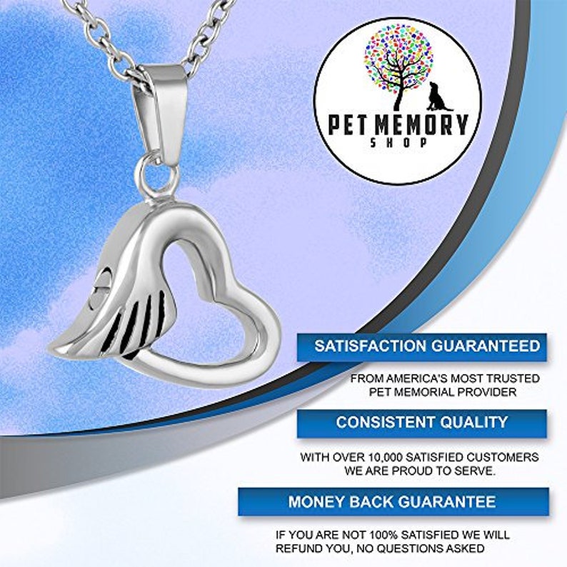 Pet Memorial Jewelry Urn Pendant Keepsake Paw Print Series Pet Memorial Cremation Jewelry for Dog or Cat Ashes Open Heart with Wing