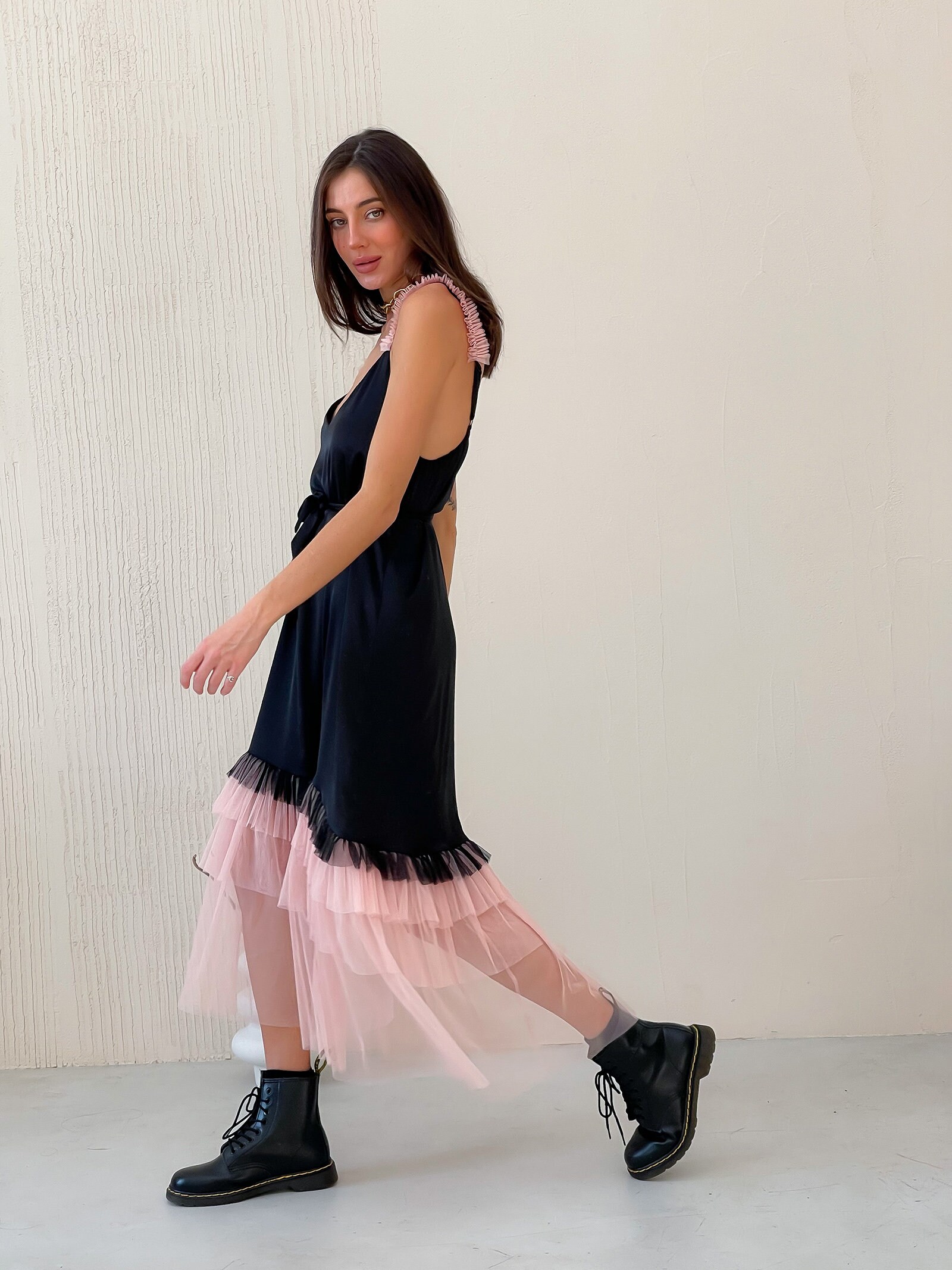 pink ruffle black dress Black Pink Quinceaera Dress, Black Pink Wedding Dress
