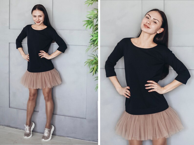 t shirt casual dress tulle tutu skirt Black mini dress gothic party clothing two piece dress